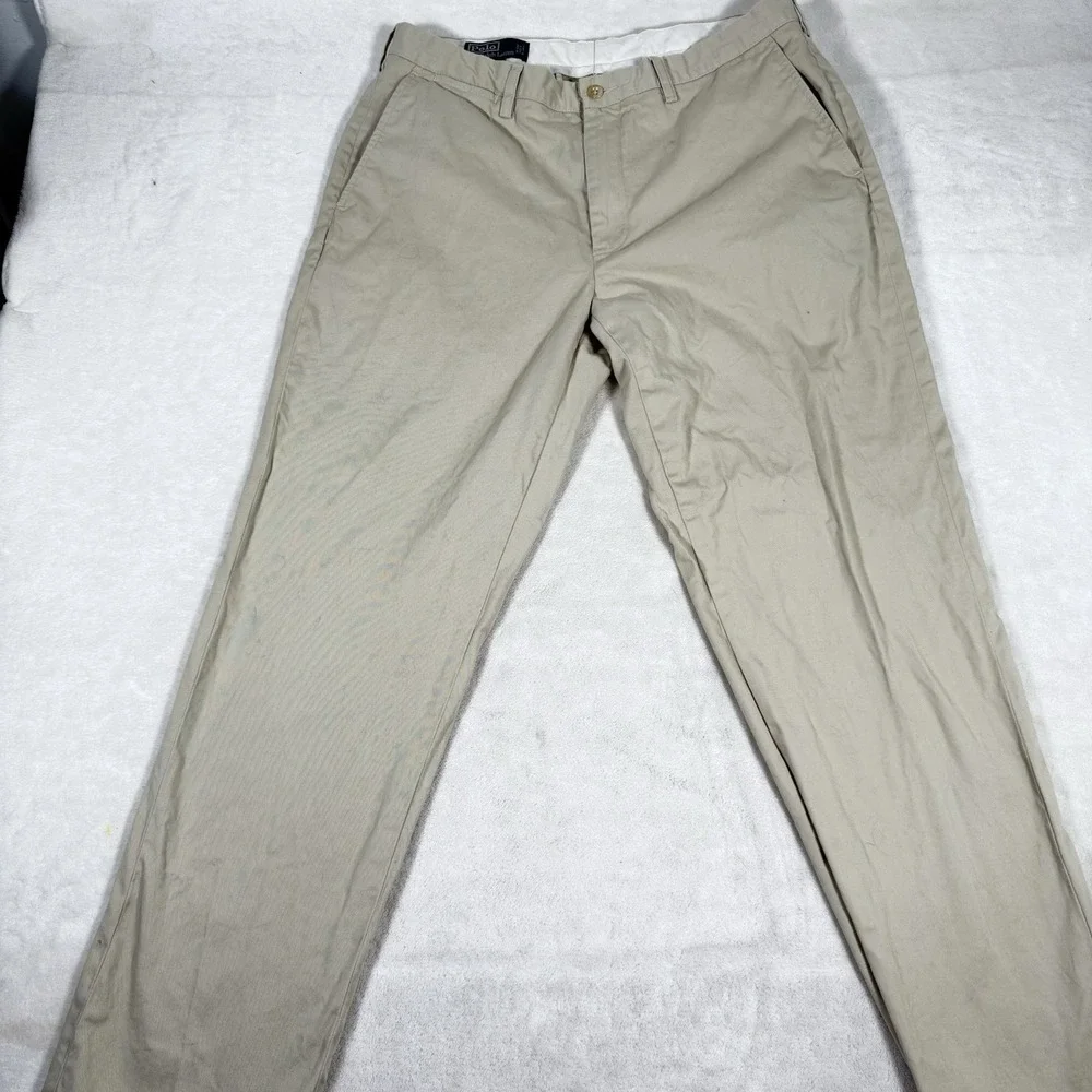 Polo Ralph Lauren Pants Mens 36x34 Khaki Preston Chino‎ Flat Front Preppy Casual